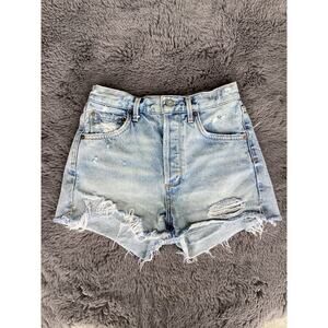 Agolde Women's Distressed Jaden High Rise Button Fly Jean Shorts Blue SZ 25